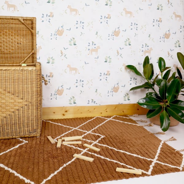 Brūns ar rokām darināts kokvilnas paklājs Nattiot Lassa, 100 x 150 cm-image-2