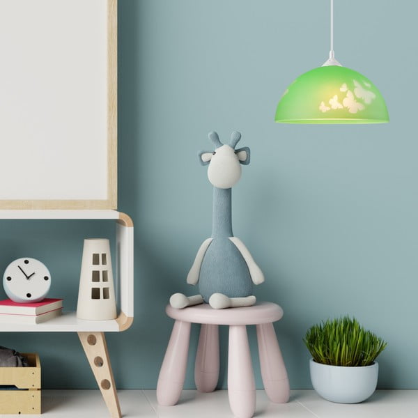 Zaļa bērnu lampa ar stikla abažūru ø 30 cm Mariposa – LAMKUR-image-3