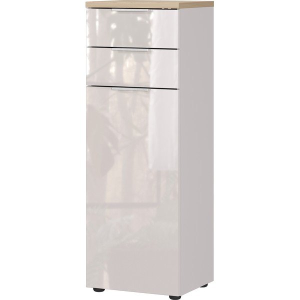 Krēmkrāsas spīdīgs augsts/šaurs vannas istabas skapis 39x112 cm Tavira – Germania-image-2