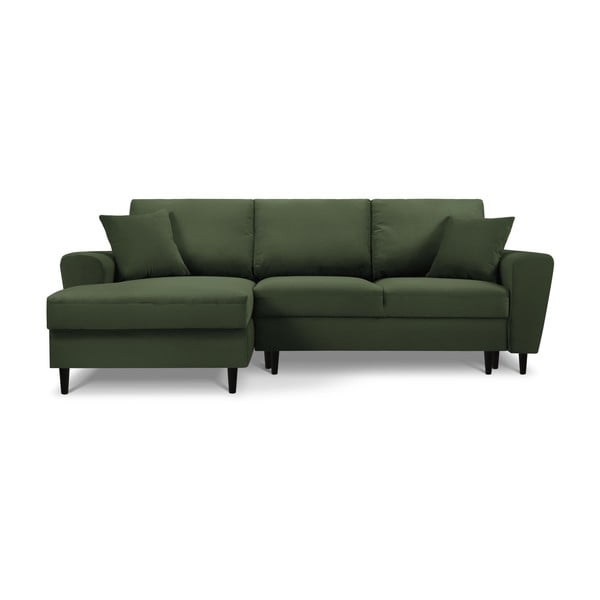 Zaļš velveta salokāms stūra dīvāns ar uzglabāšanas vietu (ar kreiso stūri/ar zvilni) Kyoto – Cosmopolitan Design