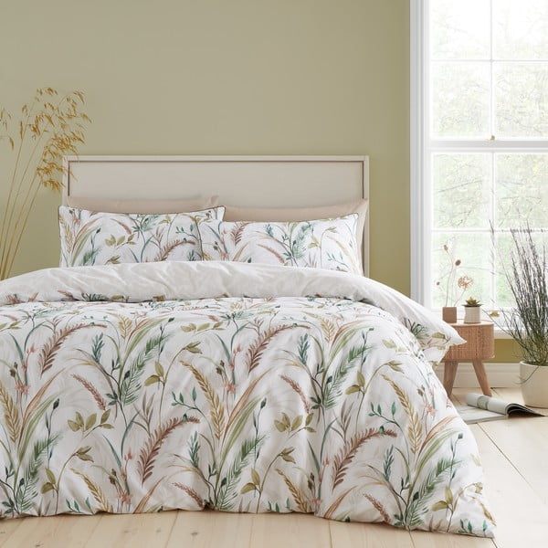 Balta/bēša vienguļamā kokvilnas gultas veļa 135x200 cm Ornamental Grasses – RHS