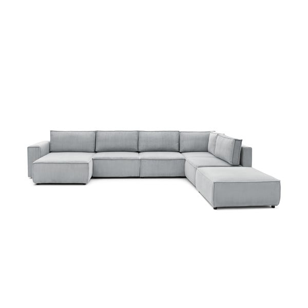 Gaiši pelēks velveta stūra dīvāns (ar labo stūri/U veida) Nihad modular – Bobochic Paris