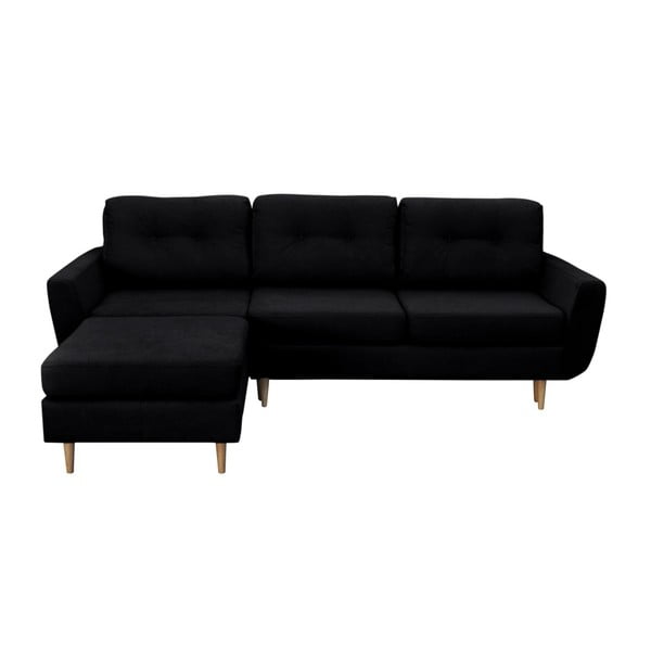 Melns trīsvietīgs izlaižams stūra dīvāns ar gaišām kājām Mazzini Sofas Tulipe, kreisais stūris