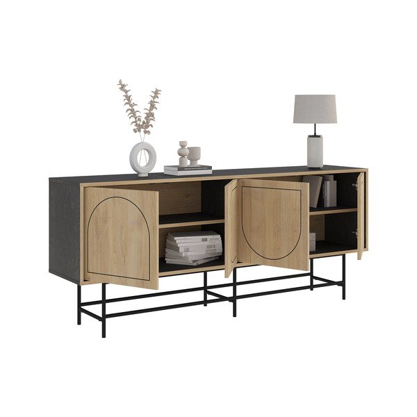 Melna/dabīga toņa zema kumode ar ozolkoka imitāciju 187x77,5 cm Giana – Marckeric-image-4