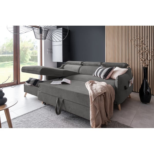 Tumši pelēks samta salokāms stūra dīvāns (ar kreiso stūri) Sweet Harmony – Miuform-image-4