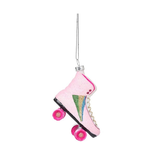 Stikla ar rokām izgatavots Ziemassvētku eglītes rotājums 8 cm Retro Rollerskate – Sass & Belle