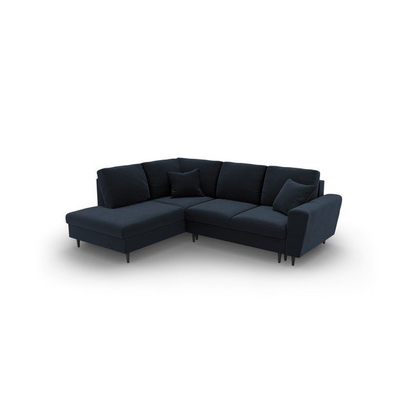 Tumši zils samta salokāms stūra dīvāns ar uzglabāšanas vietu (ar kreiso stūri/L veida) Kyoto – Cosmopolitan Design-image-1