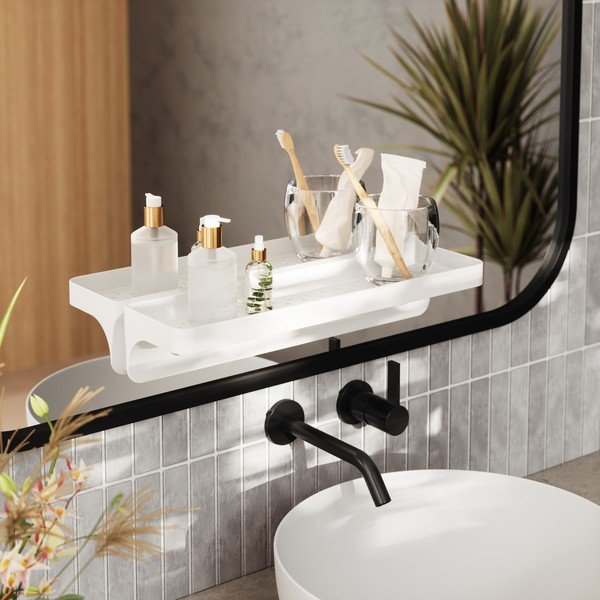 Balts pārstrādātas plastmasas pašturošs vannas istabas plaukts Flex Adhesive – Umbra-image-1
