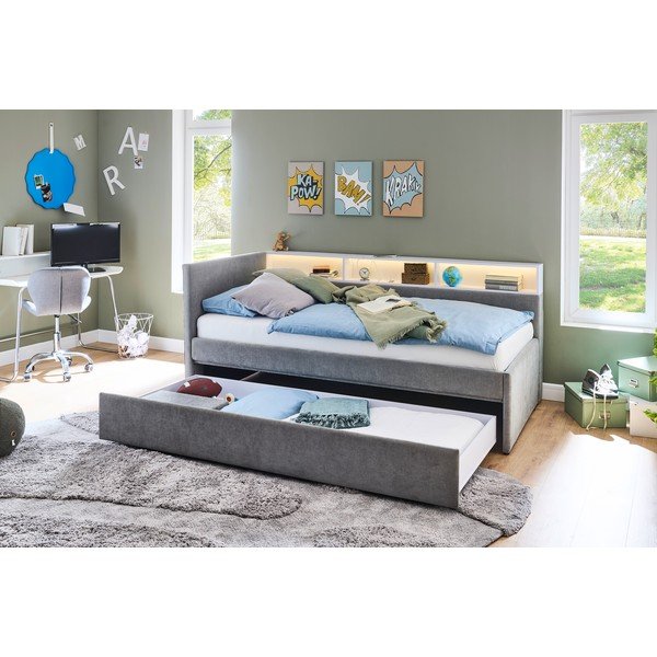 Pelēka stūra bērnu gulta ar veļas kasti bez režģa 120x200 cm Uno – Meise Möbel-image-2