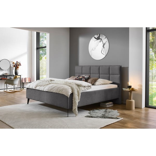 Antracīta pelēka polsterēta divvietīga gulta ar veļas kasti ar redelēm 180x200 cm Paulo – Meise Möbel-image-1