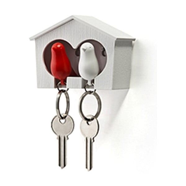 Balta atslēgu piekariņš ar sarkanbaltsarkanu atslēgu piekariņu Qualy Duo Sparrow