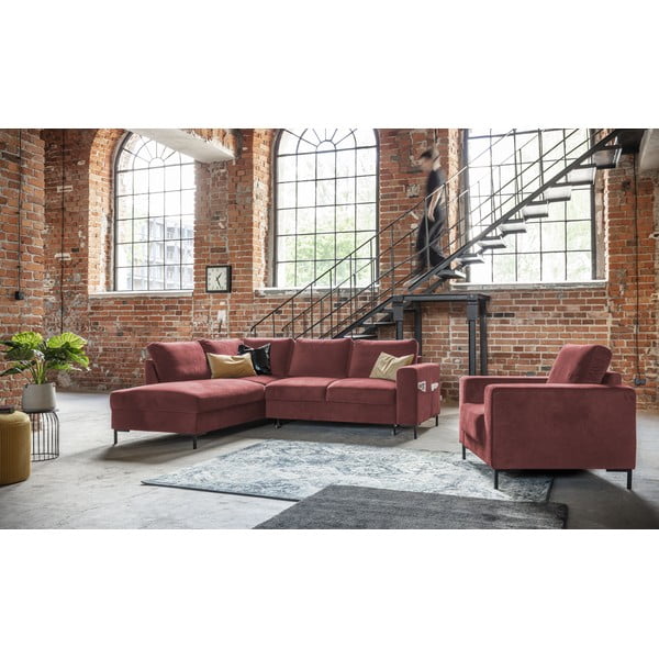 Rozā samta salokāms stūra dīvāns (ar kreiso stūri) Lofty Lilly – Miuform-image-1