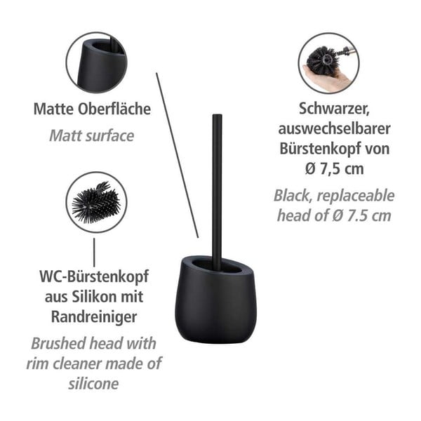 Matēti melna keramikas tualetes birste Badi – Wenko-image-4