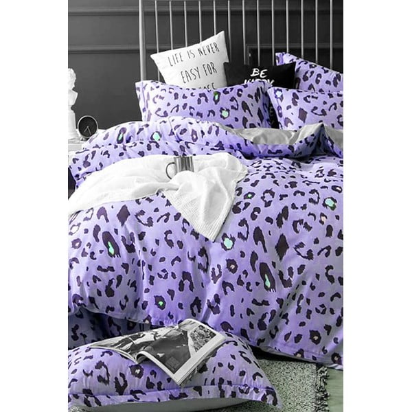 Violeta divguļamā kokvilnas gultas veļa ar palagu 200x220 cm Leopard – Mila Home