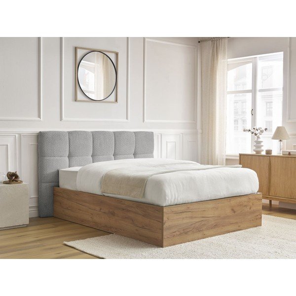 Pelēka polsterēta polsterēta/no skaidu plāksnēm divvietīga gulta ar veļas kasti ar redelēm 160x200 cm Kumo – Bobochic Paris-image-2