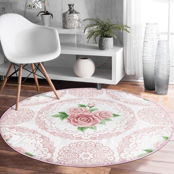 Gaiši rozā mazgājams robotu putekļu sūcējiem piemērots apaļš paklājs ø 120 cm Comfort – Mila Home-image-1