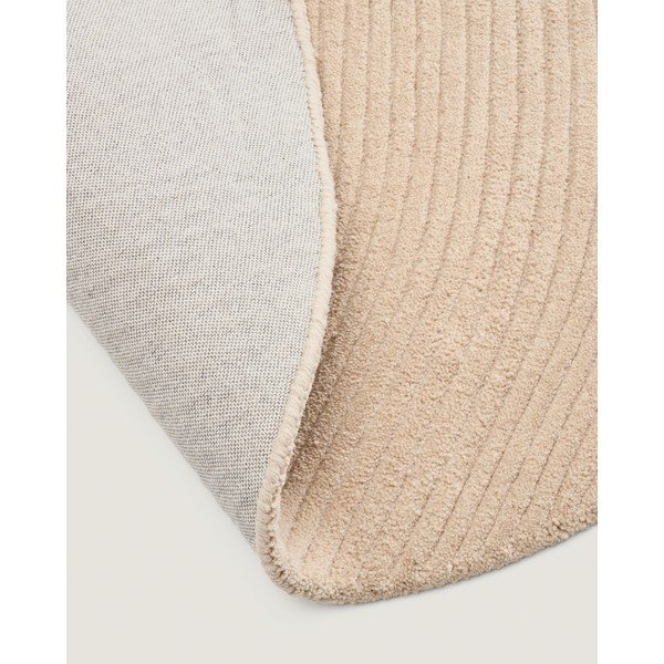 Krēmkrāsas ar rokām darināts vilnas apaļš paklājs ø 200 cm Domm – Kave Home-image-3