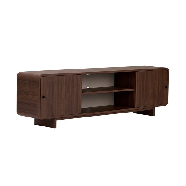 Tumša dabīga toņa TV galdiņš ar riekstkoka imitāciju 180x52x34 cm Mirel – Nordure
