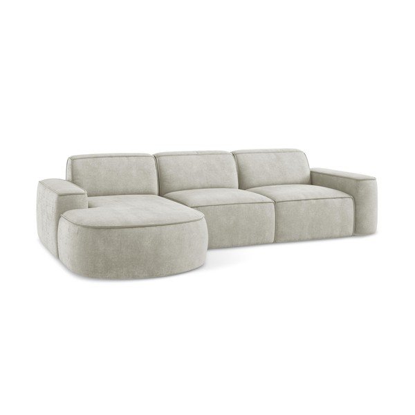 Krēmkrāsas stūra dīvāns no šenila auduma (ar kreiso stūri/ar zvilni) Omao – Makamii-image-4