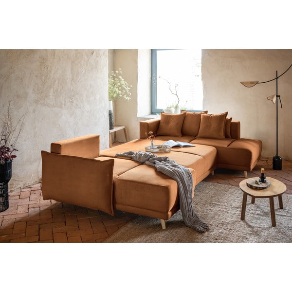 Ķieģeļu sarkans velveta salokāms stūra dīvāns (ar labo stūri/U veida) Lazy Lukka – Miuform-image-4