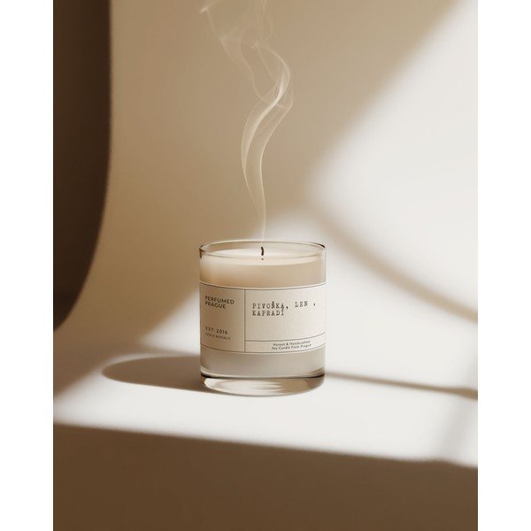 Aromātiskā sojas vaska svece degšanas laiks 40 h #68 Peony, Linen, Fern – Perfumed Prague-image-4