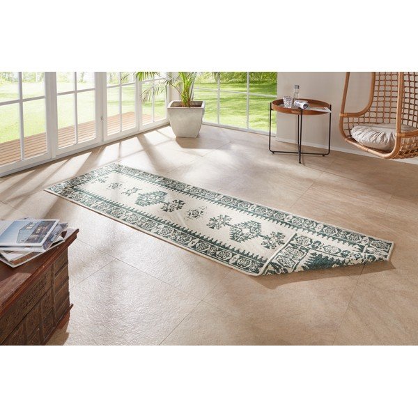 Zaļš un krēmkrāsas āra paklājs NORTHRUGS Duque, 80 x 350 cm-image-2