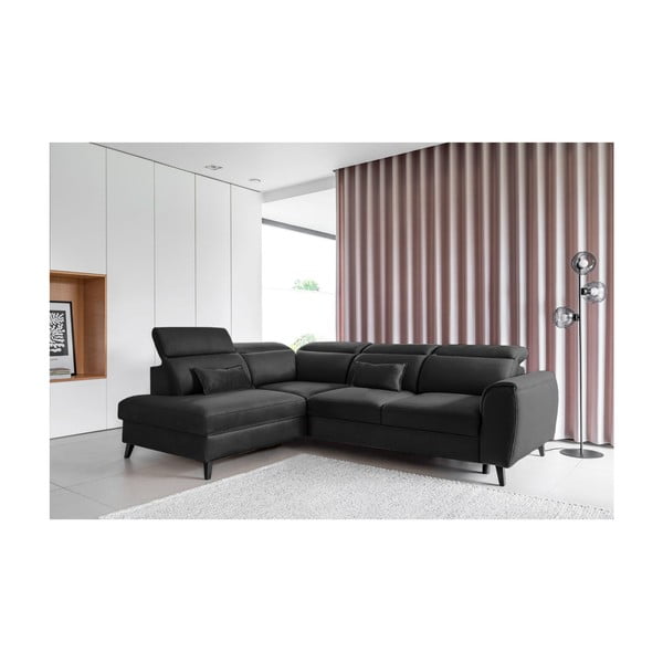 Tumši pelēks samta salokāms/ar uzglabāšanas vietu stūra dīvāns (ar labo stūri/L veida) Noble – ELTAP-image-1