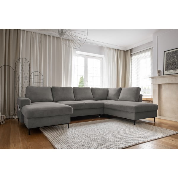 Pelēks velveta salokāms stūra dīvāns (ar labo stūri) Lofty Lilly – Miuform-image-3