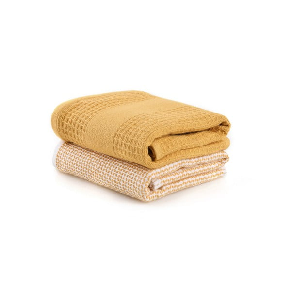 Dzelteni vafeļu dvieļi (2 gab.) 40x60 cm Betty – Foutastic