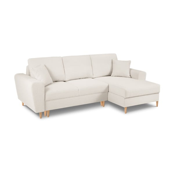 Bēšs salokāms stūra dīvāns ar uzglabāšanas vietu no buklē auduma (ar labo stūri/ar zvilni) Kyoto – Cosmopolitan Design-image-1