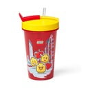 Sarkana krūze ar dzeltenu vāciņu un salmiņu LEGO® Iconic, 500 ml