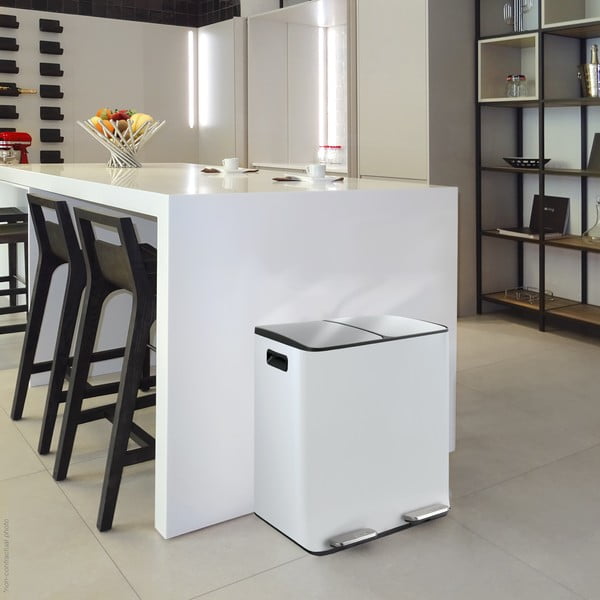Matēti balta atkritumu šķirošanas tērauda atkritumu tvertne ar pedāli 2x20 l   Aliya – Spirella-image-1