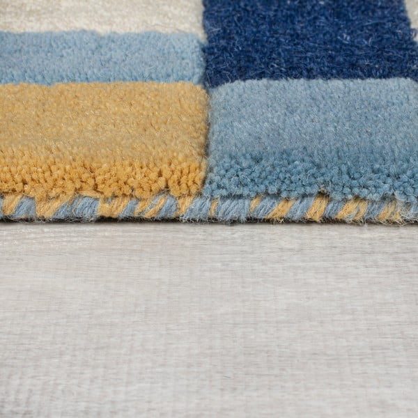 Zils ar rokām darināts vilnas celiņa paklājs 60x230 cm Kai Wool Border – Flair Rugs-image-4