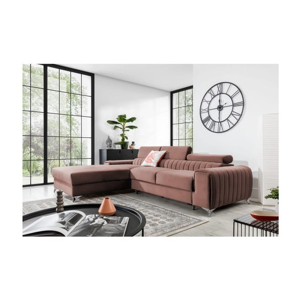 Rozā samta salokāms/ar uzglabāšanas vietu stūra dīvāns (ar kreiso stūri/ar zvilni) Grayson – ELTAP-image-1
