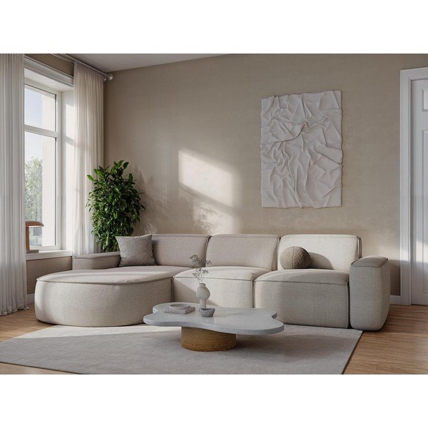 Krēmkrāsas dīvāns no šenila auduma 204 cm Omao – Makamii-image-1