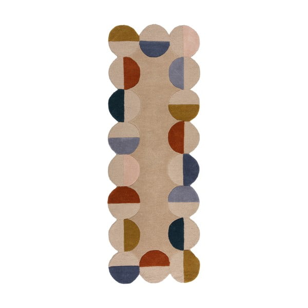 Bēšs ar rokām darināts vilnas celiņa paklājs 80x230 cm Mia Scallop Frame – Flair Rugs