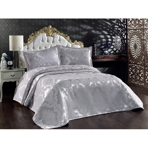 Pelēks kokvilnas gultas pārklājs un spilvendrānas divguļamai gultai 240x260 cm Beste – Mijolnir