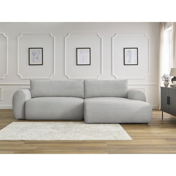 Gaiši pelēks velveta salokāms stūra dīvāns (ar labo stūri) Lucien – Bobochic Paris-image-1