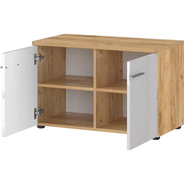 Balts dabīga toņa apavu plaukts ar soliņu un ozolkoka imitāciju Aledo – Germania-image-3