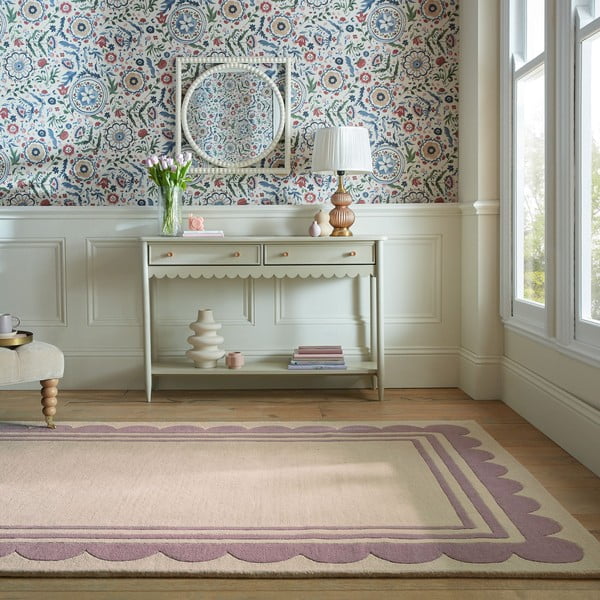 Violets/dabīga toņa ar rokām darināts vilnas paklājs 120x170 cm Lois Scallop – Flair Rugs-image-1