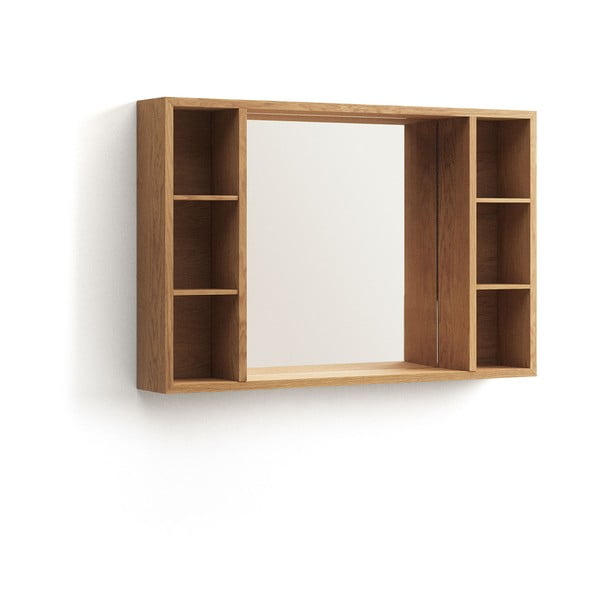 Dabīga toņa tīkkoka masīvkoka piekarams vannas istabas skapis ar spoguli 100x65 cm Parana – Kave Home-image-2