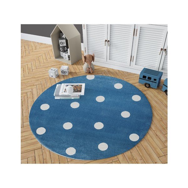 Zils apaļš paklājs ar punktiņiem KICOTI Blue, ø 100 cm-image-2