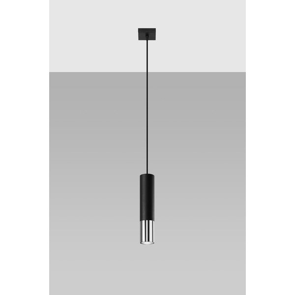 Melna/sudraba krāsas metāla piekaramā lampa ø 8 cm Longbot – Sollux-image-3