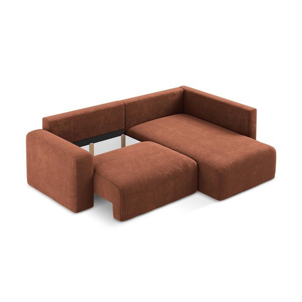 Terakotas oranžs salokāms stūra dīvāns no šenila auduma ar uzglabāšanas vietu (ar labo stūri/L veida) Kona – Makamii-image-4