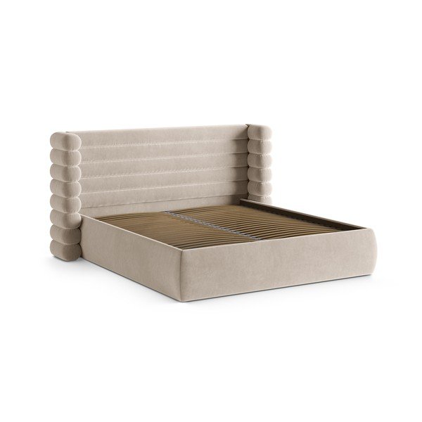 Bēša polsterēta divvietīga gulta ar veļas kasti un redelēm 160x200 cm Mount – Micadoni -image-3