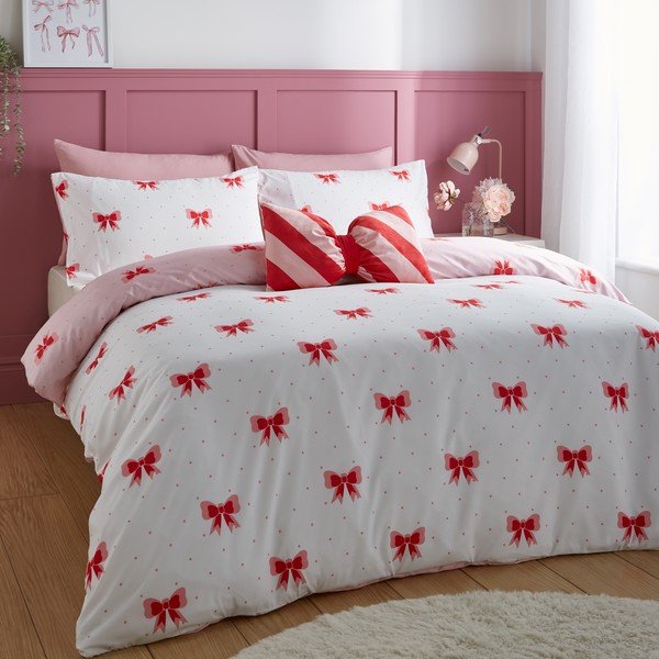 Rozā vienguļamā gultas veļa 135x200 cm Dotty Bows – Sassy B-image-2