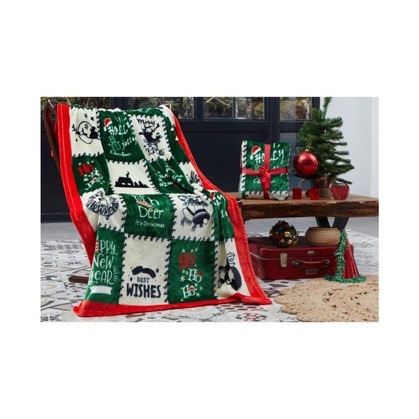 Zaļš mikroplīša pleds ar Ziemassvētku motīvu 100x170 cm – Mila Home-image-1