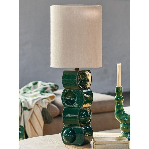 Zaļa/krēmkrāsas keramikas galda lampa ar auduma abažūru (augstums 68 cm) Brady – Bloomingville-image-1