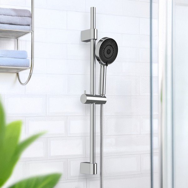 Sudraba krāsas nerūsējošā tērauda dušas komplekts ar rokas dušu/ar bīdāmu turētāju 70 cm Softwater – Wenko-image-1