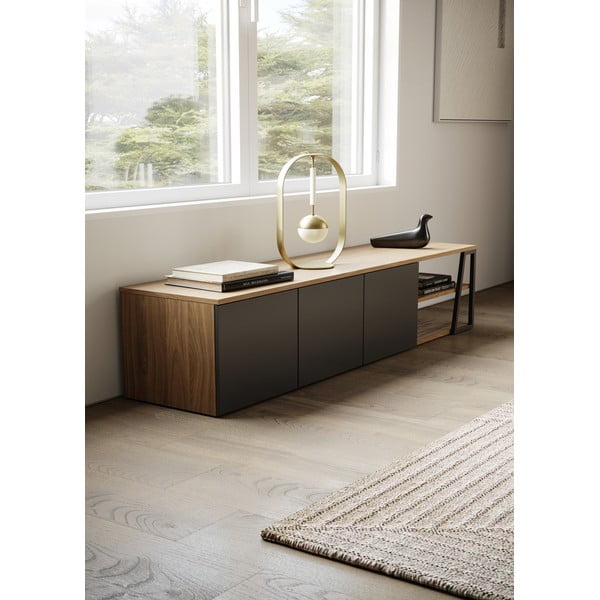 Melns riekstkoka imitācijas TV galdiņš 190x45 cm Albi – TemaHome-image-1